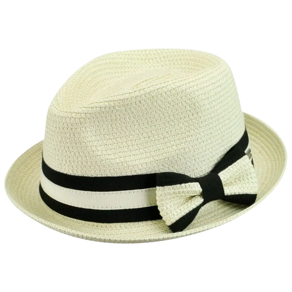 Betmar New York Braided Trilby Hat Ivory with‎ Black One Size JOANNE NWT